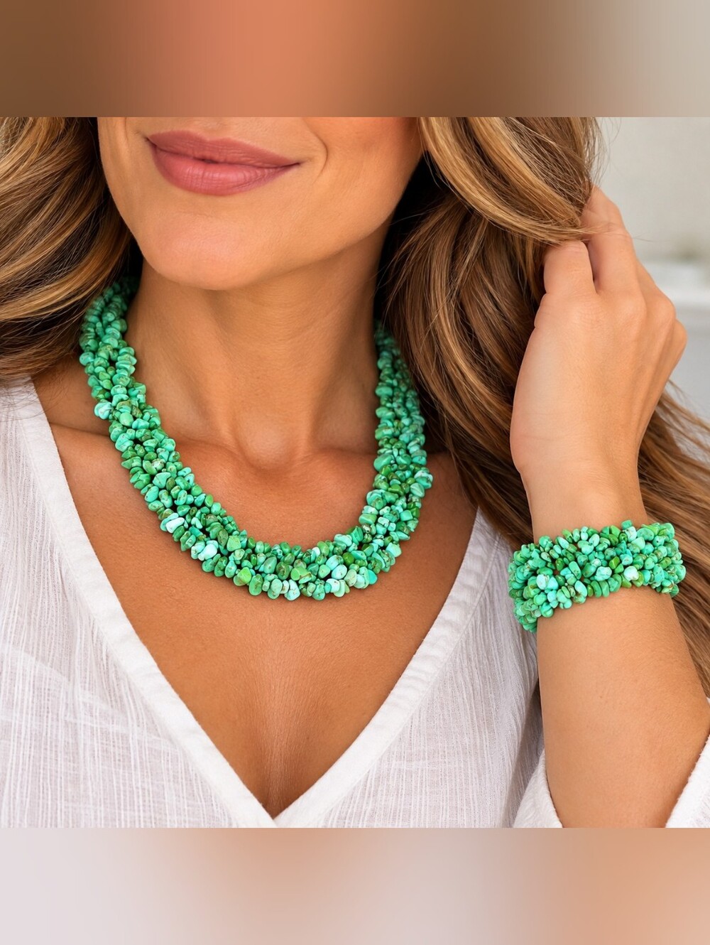 Chic Turquoise Stone Necklace and Bracelet Set